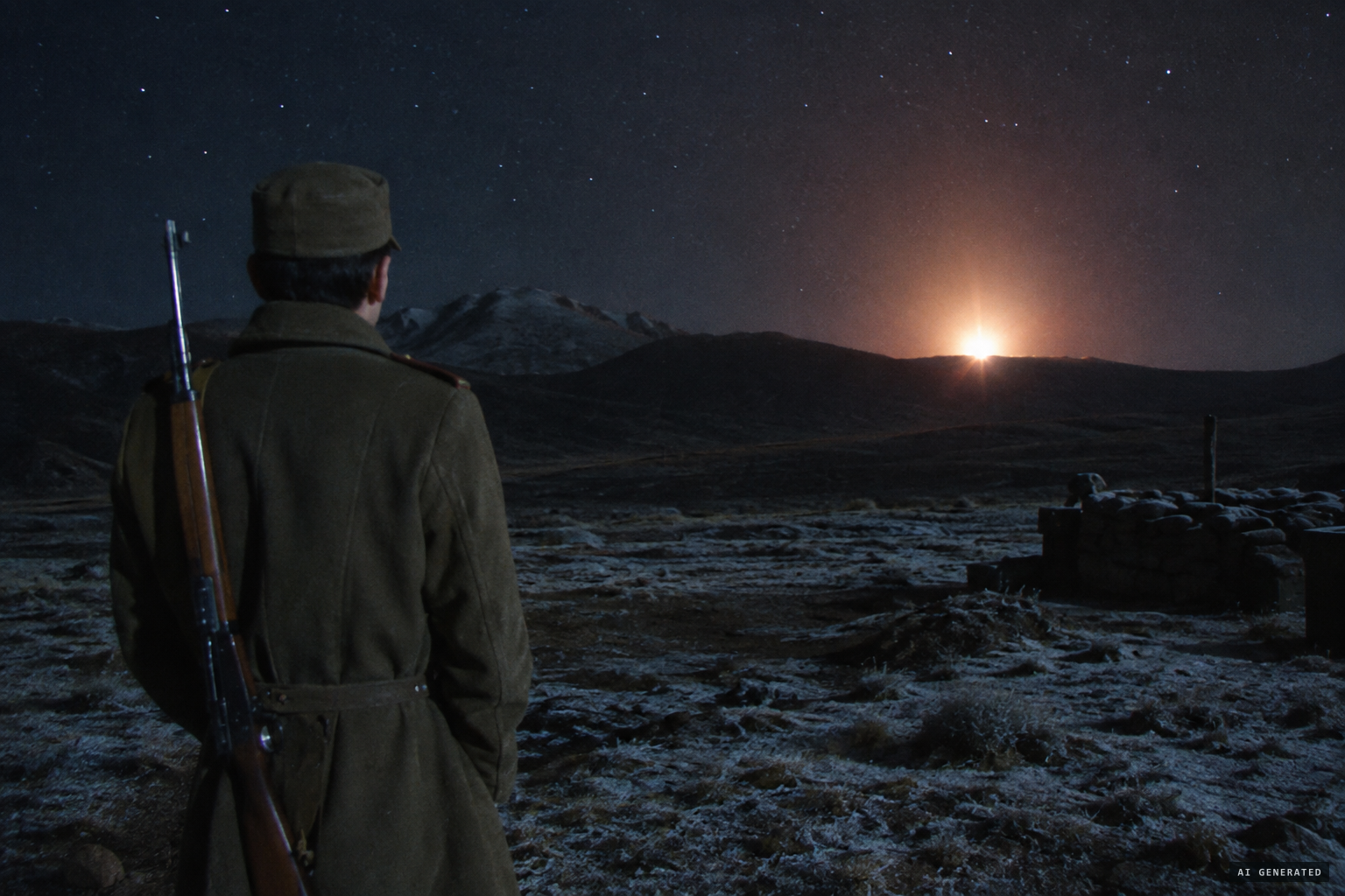Private Pedro Rosales, on guard, sees a light come down behind the hills with an incandescent flash.