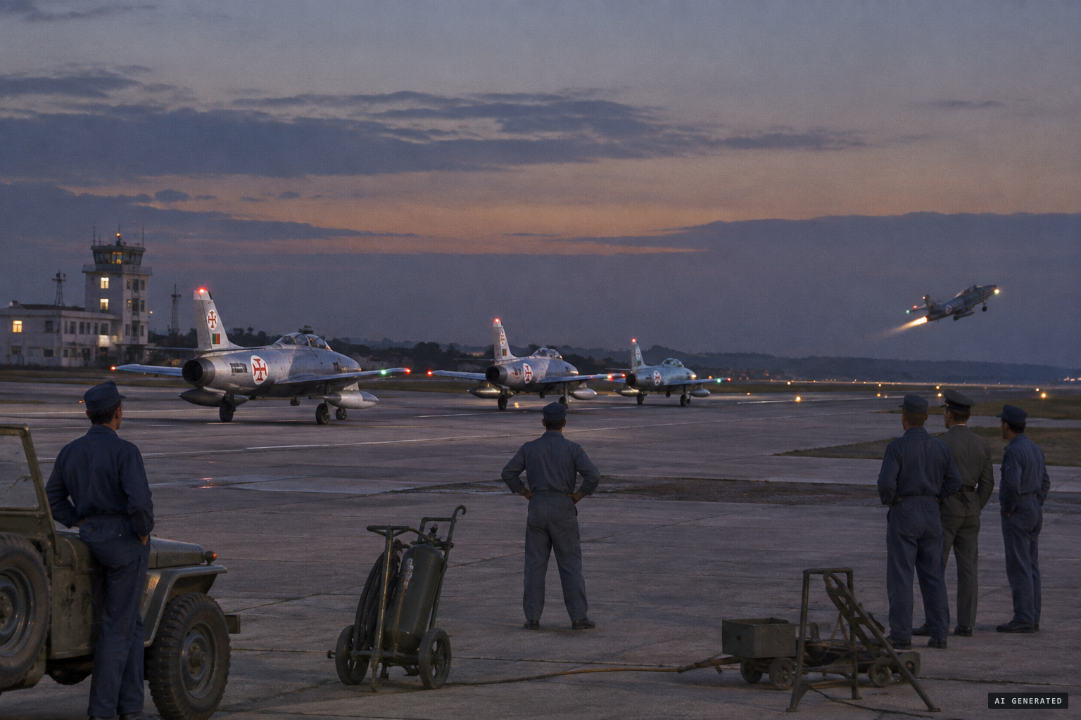Four F-84G Thunderjets take off from Ota at 19:21 on a night navigation exercise