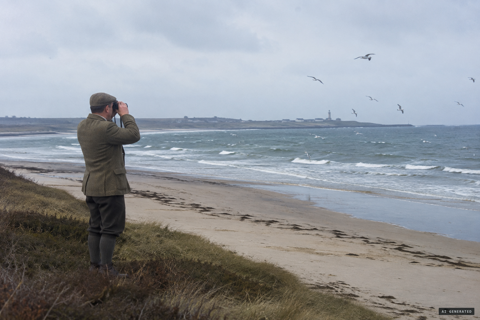 Allingham birdwatching near Lossiemouth, February 1954