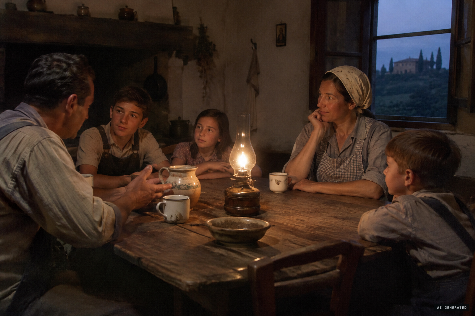 The evening before, the family talks about flying saucers at home