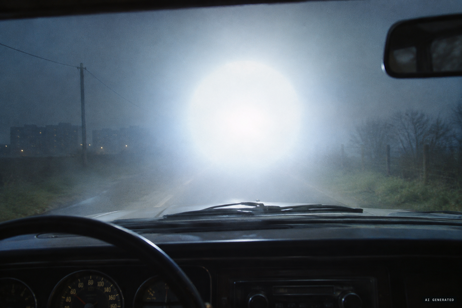 A luminous sphere grows and envelops the vehicle