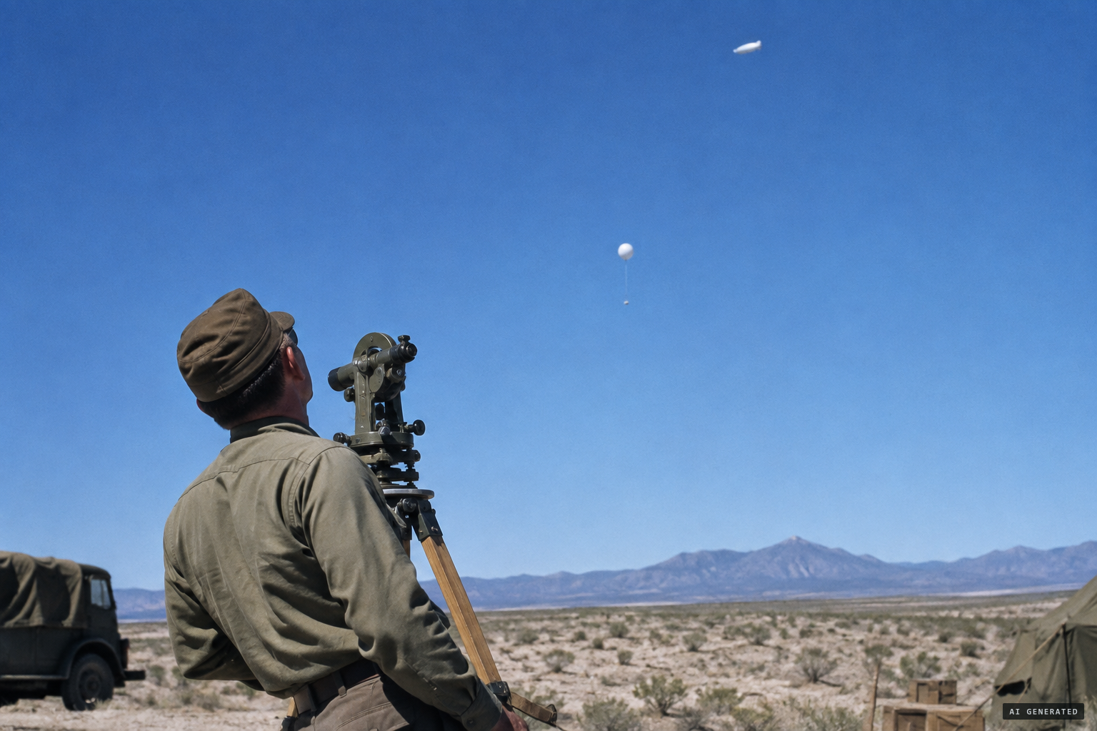 Moore looks up and sees a whitish elliptical object far above the balloon