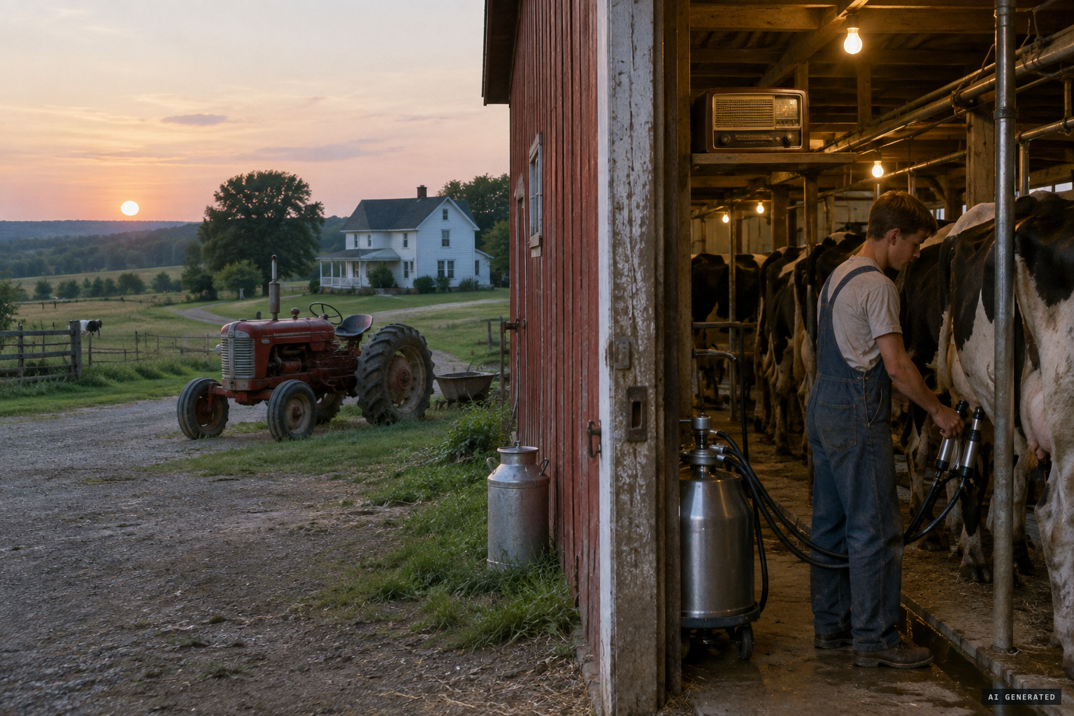 The Butcher dairy farm at milking time, 19 August 1965