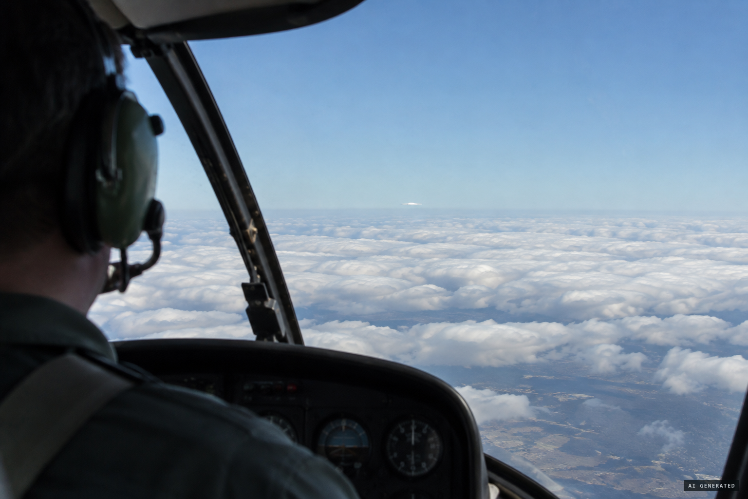 The crew spots a flat, elongated white structure far away