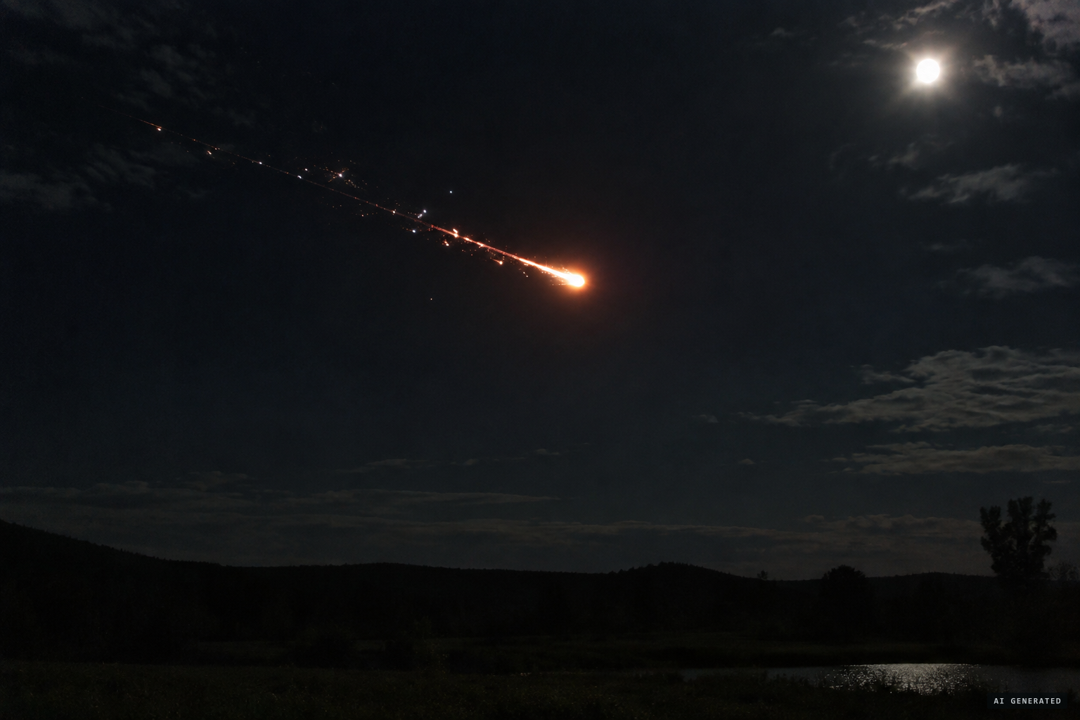 The meteor explanation: a bright fireball with an orange-red flare