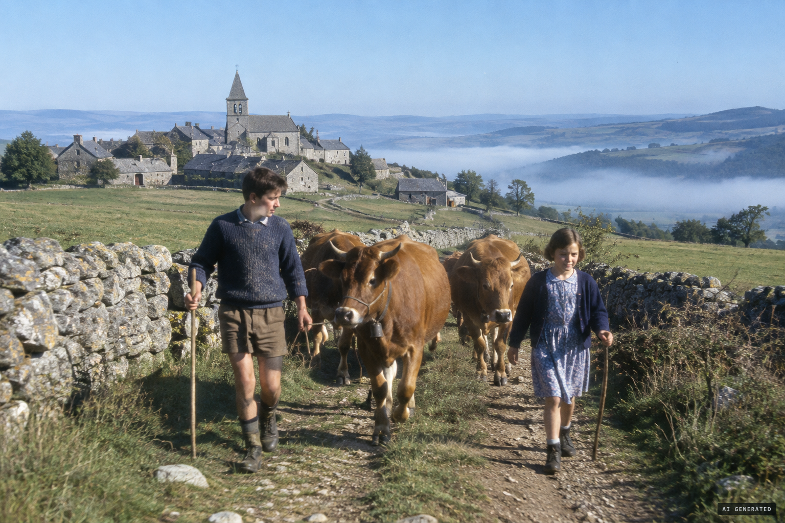 François and Anne-Marie take the cows to the Les Tuiles pasture on the morning of 29 August 1967
