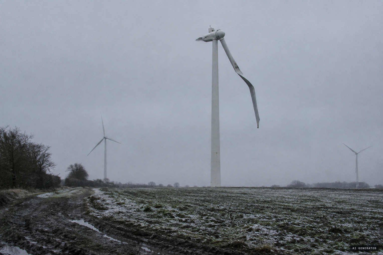 Sunday 4 January: one turbine has lost a 20 m blade and a second is bent