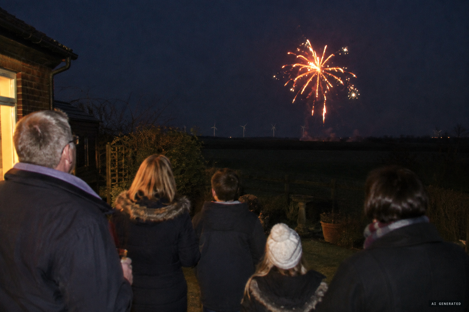Fireworks at Peter Bell's 80th birthday party light the Saturday evening