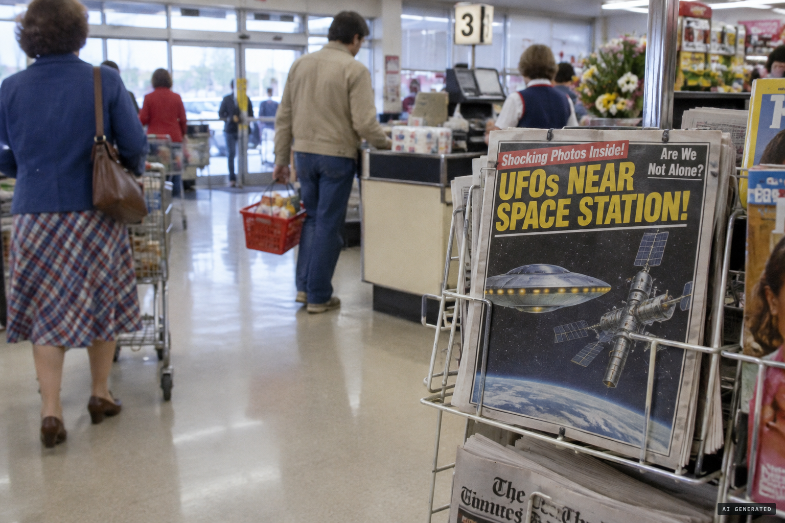The National Enquirer's wilder version: an alien spaceship flying alongside Salyut 6