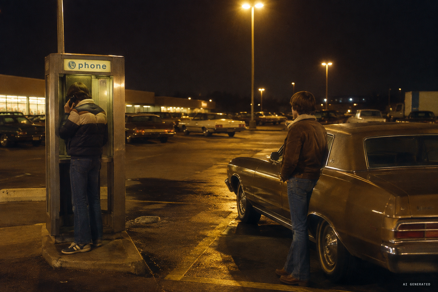 The boys call the fire department from a store payphone