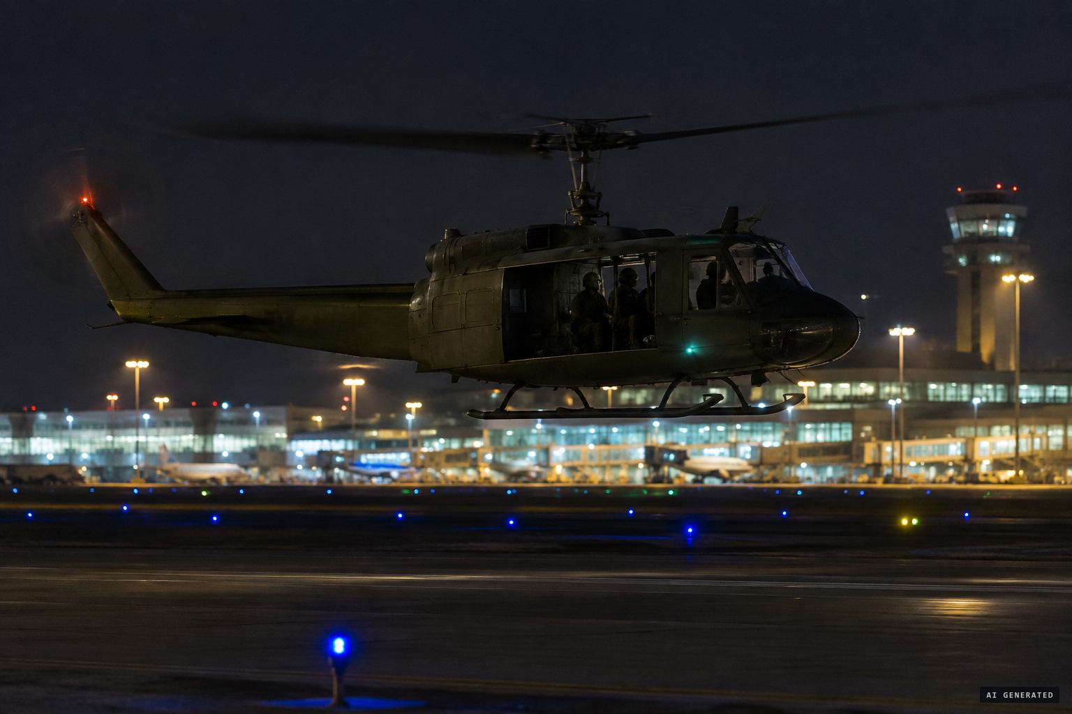 Army Huey 68-15444 departs Port Columbus for Cleveland with a crew of four