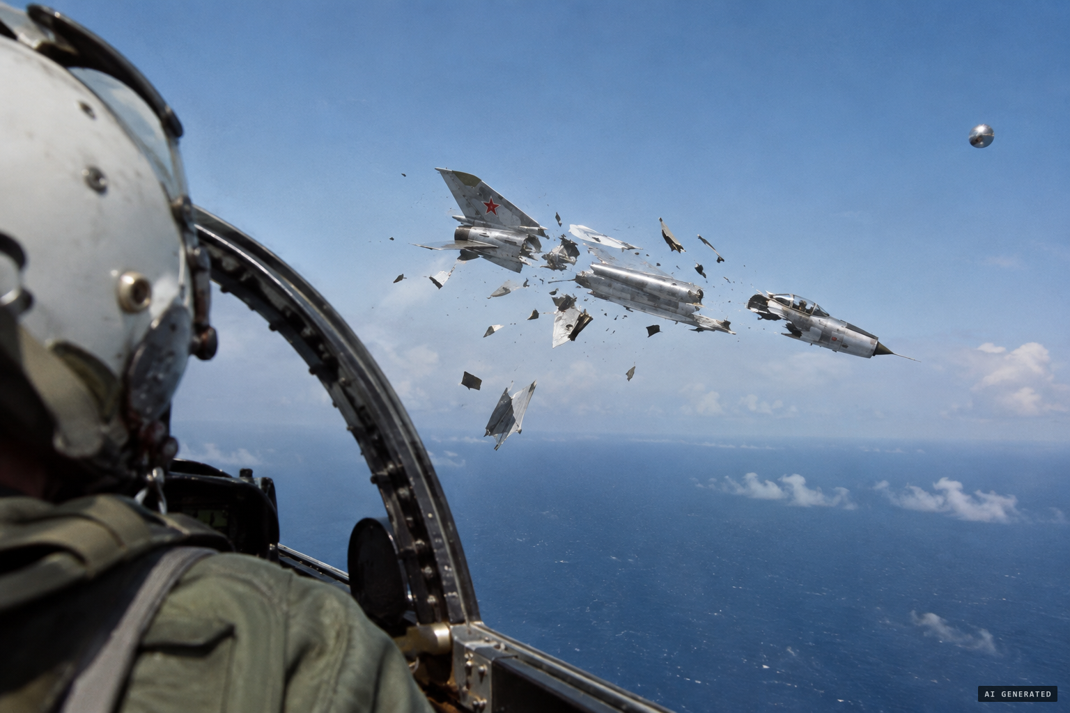 The leader's jet disintegrates with no smoke and no flame
