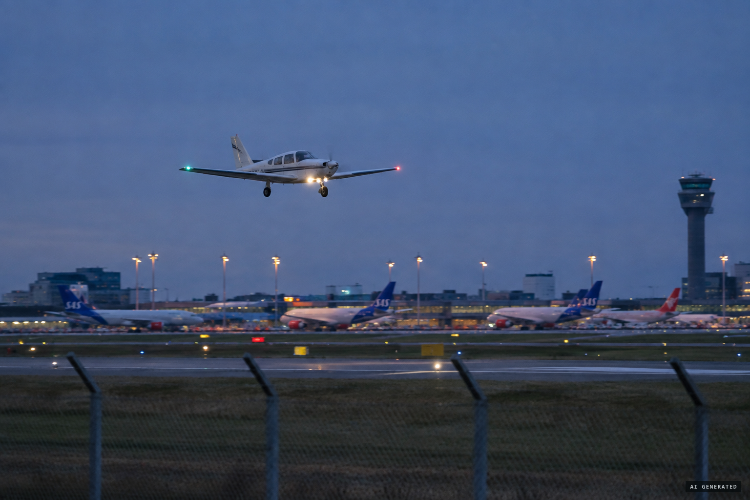 The Airtaxi's TB-20 flying training circuits low over the runway