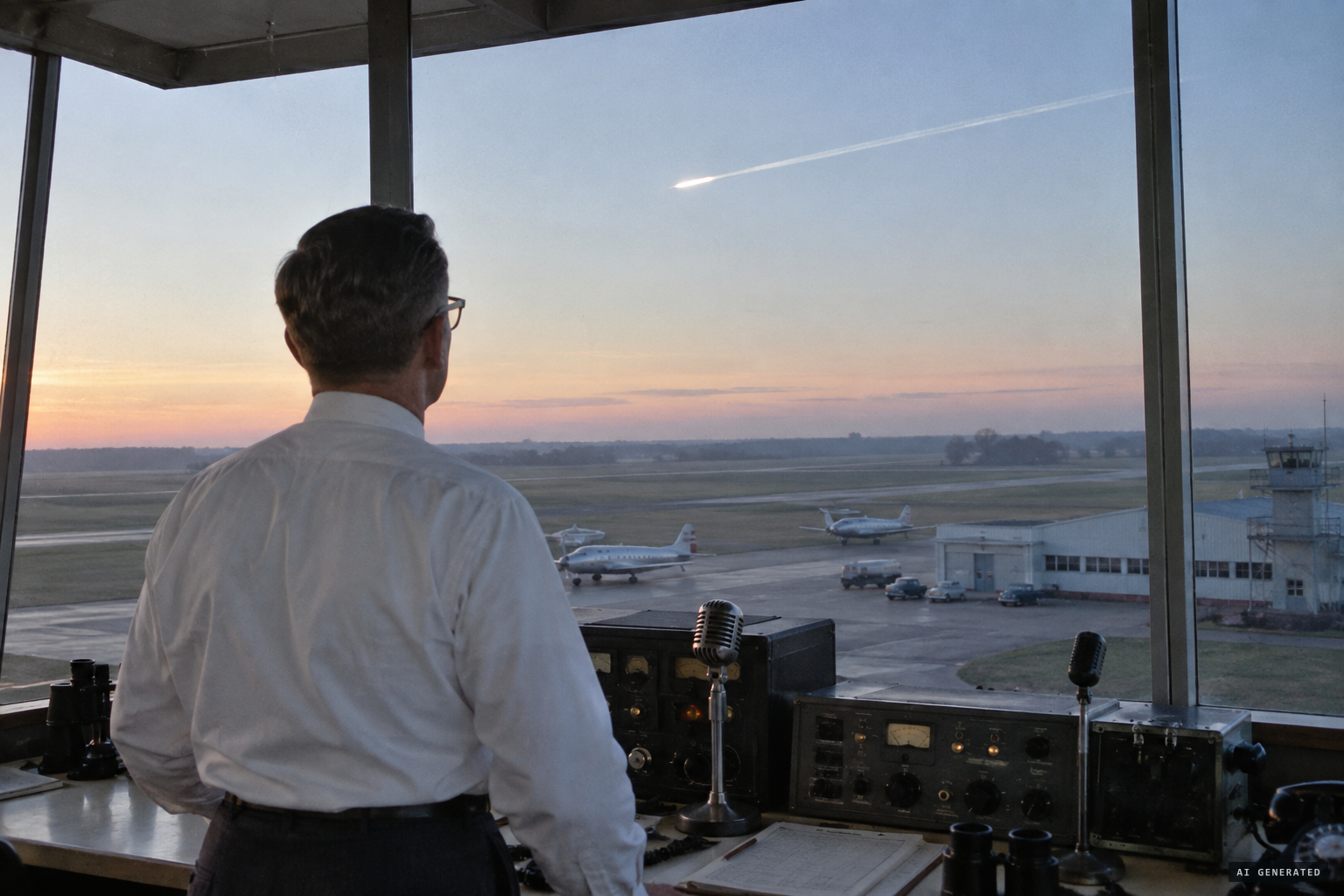 Controller George Barnes sees a bullet-shaped object with a vapour trail