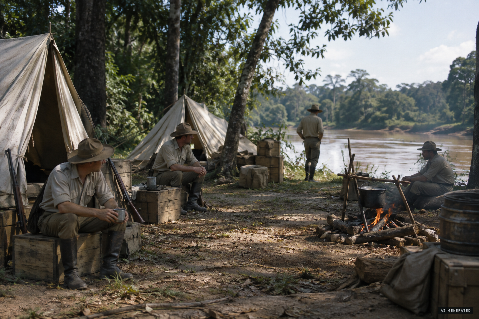 The party's camp on a tributary of the Tarra River near Casigua.