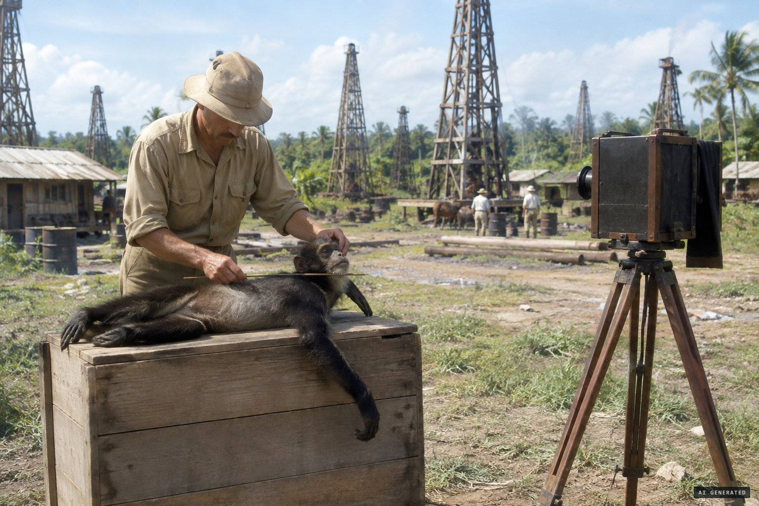 In Tejera's telling, a tailless monkey is posed and photographed as a joke.