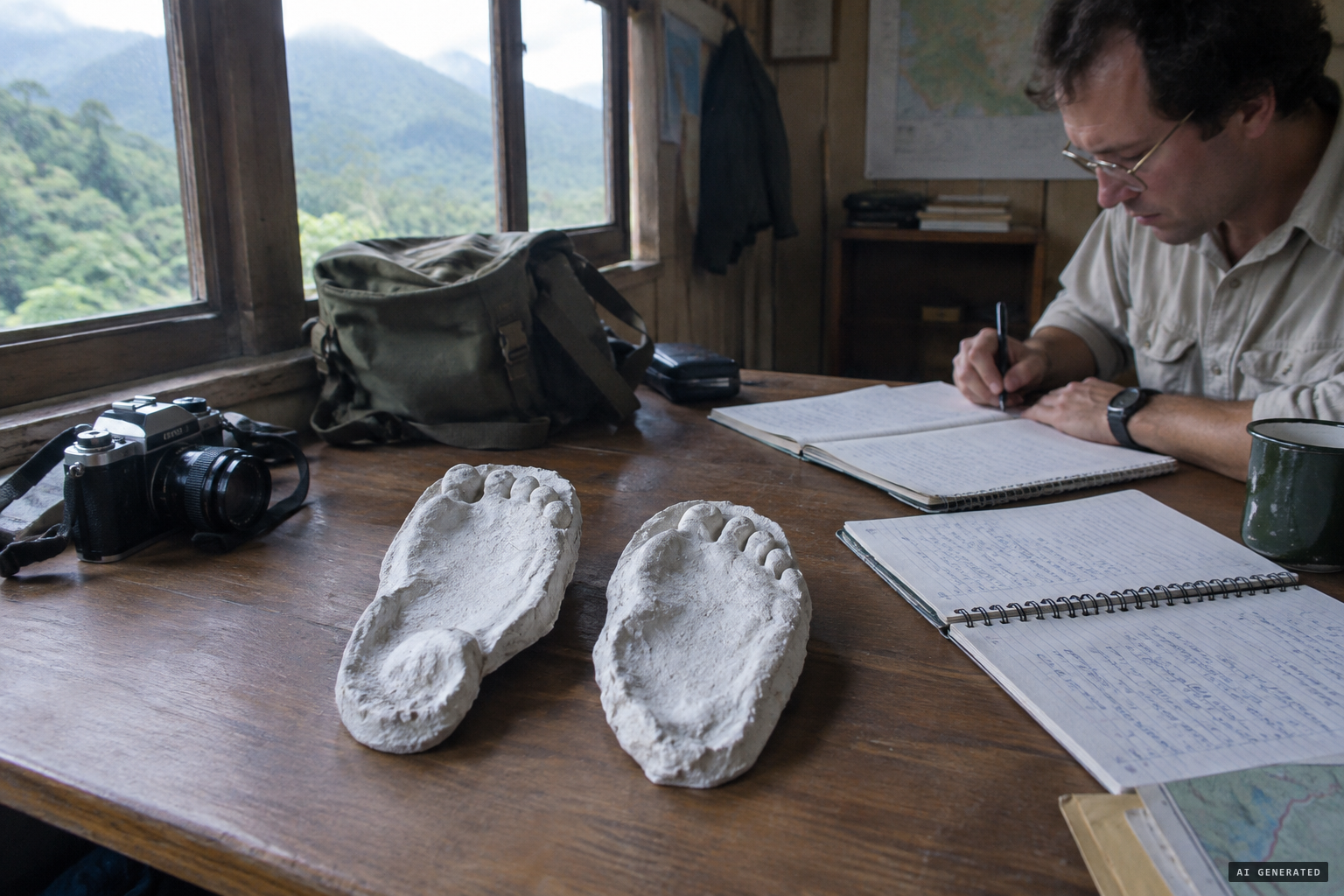 Plaster casts of orang pendek footprints and eyewitness notes