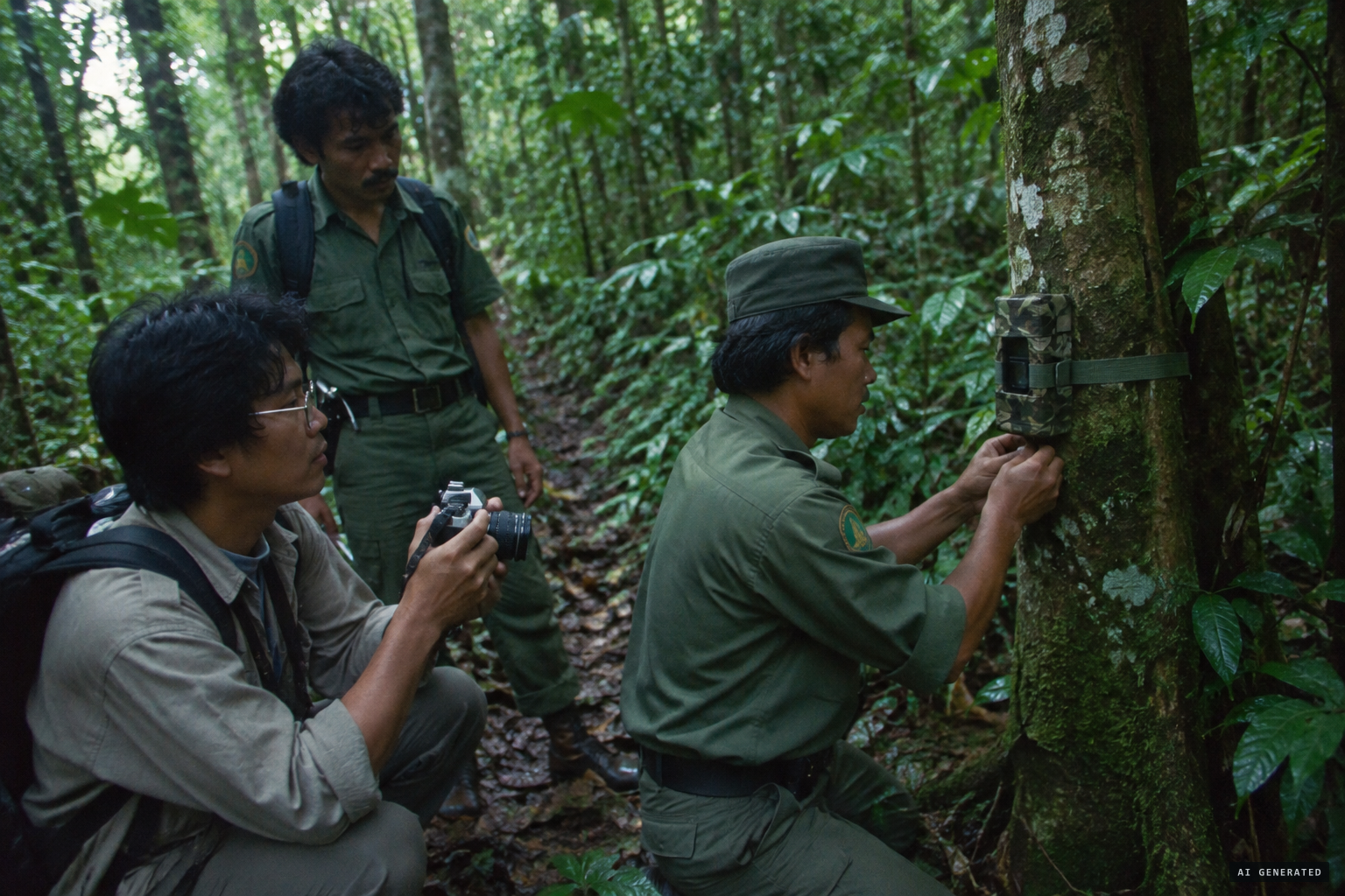 Camera traps go into the forest with park staff