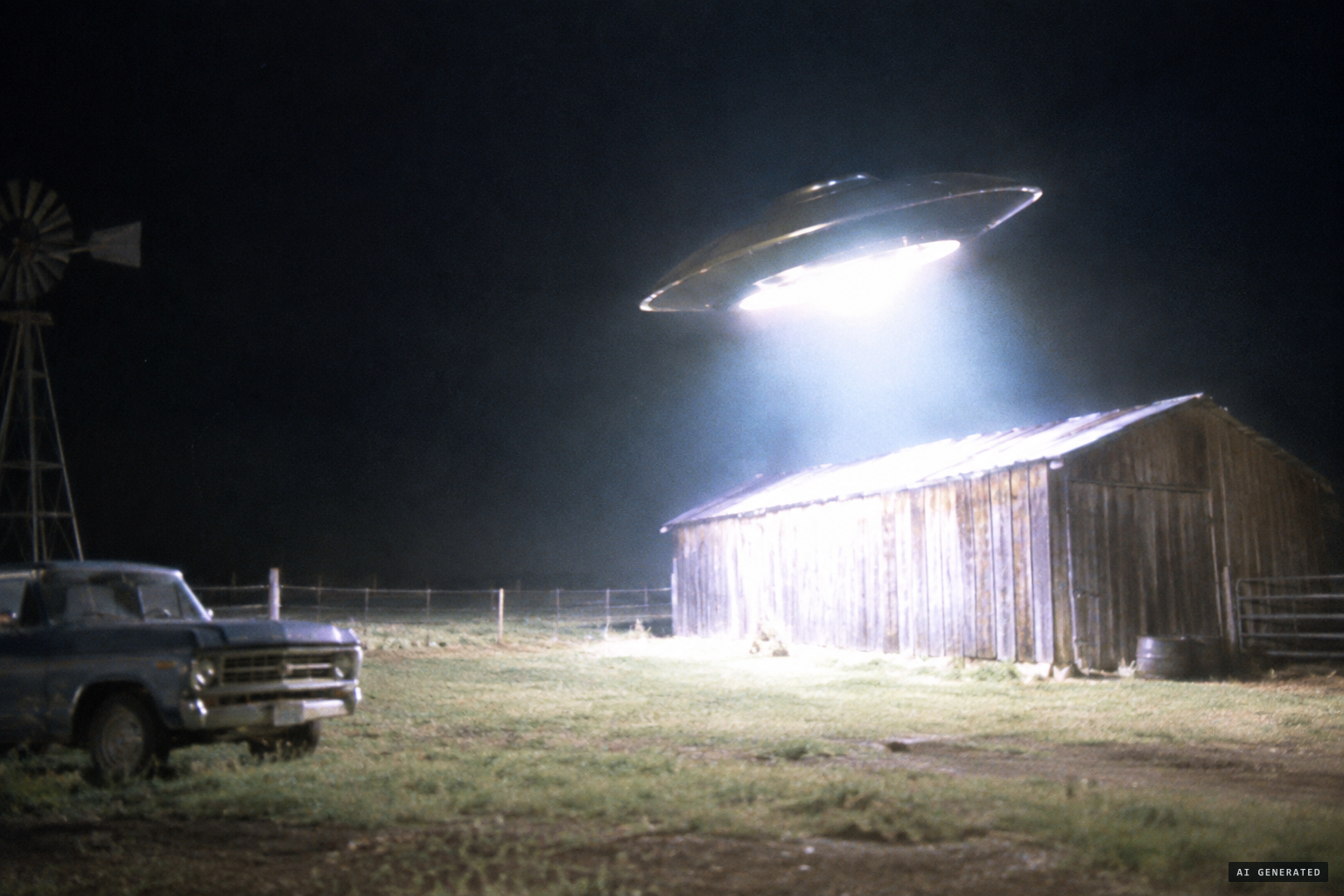 The object brightens and takes off at an angle, just clearing the shed