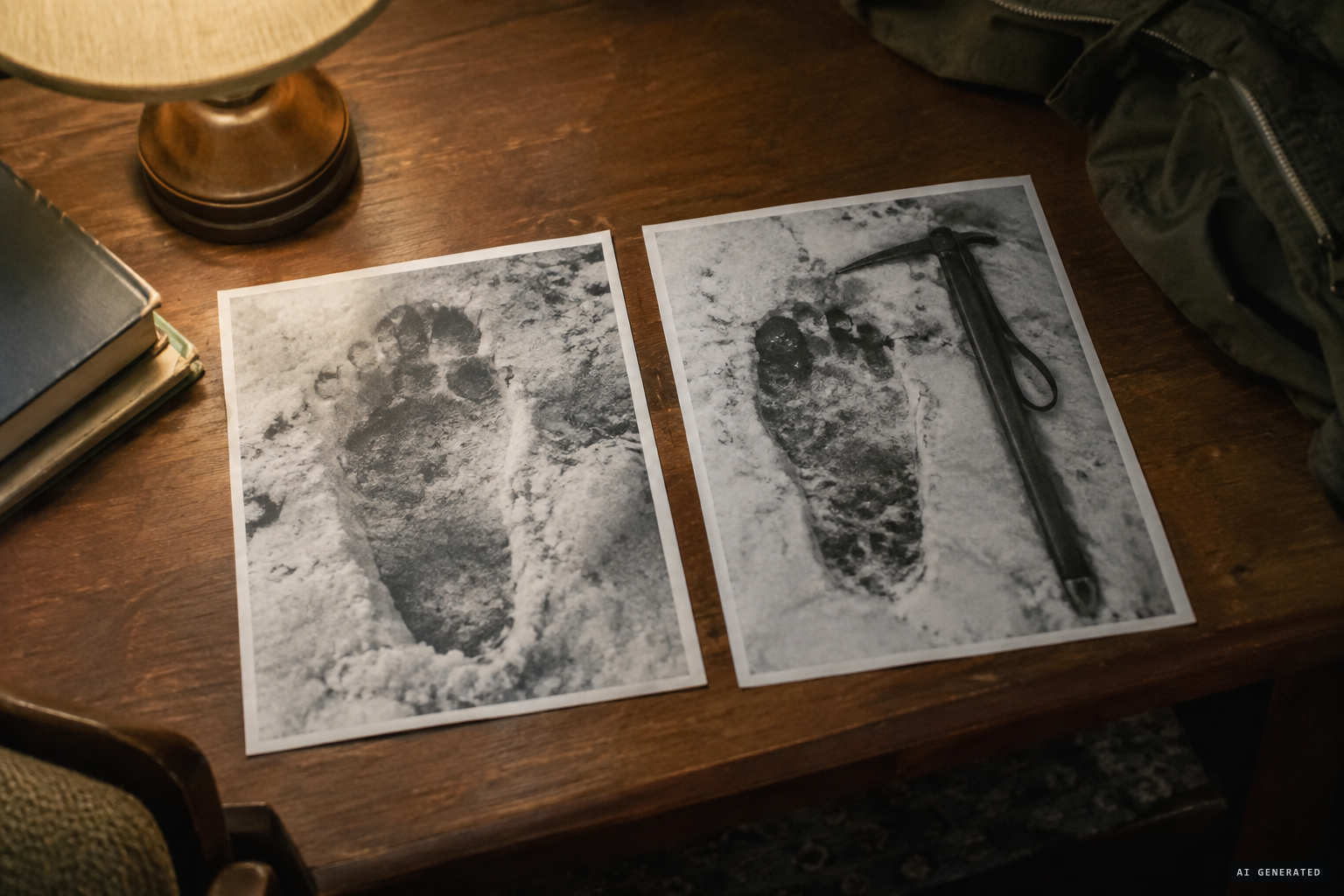 Tchernine puts Whillans' footprint photos beside Shipton's 1951 Menlung photograph