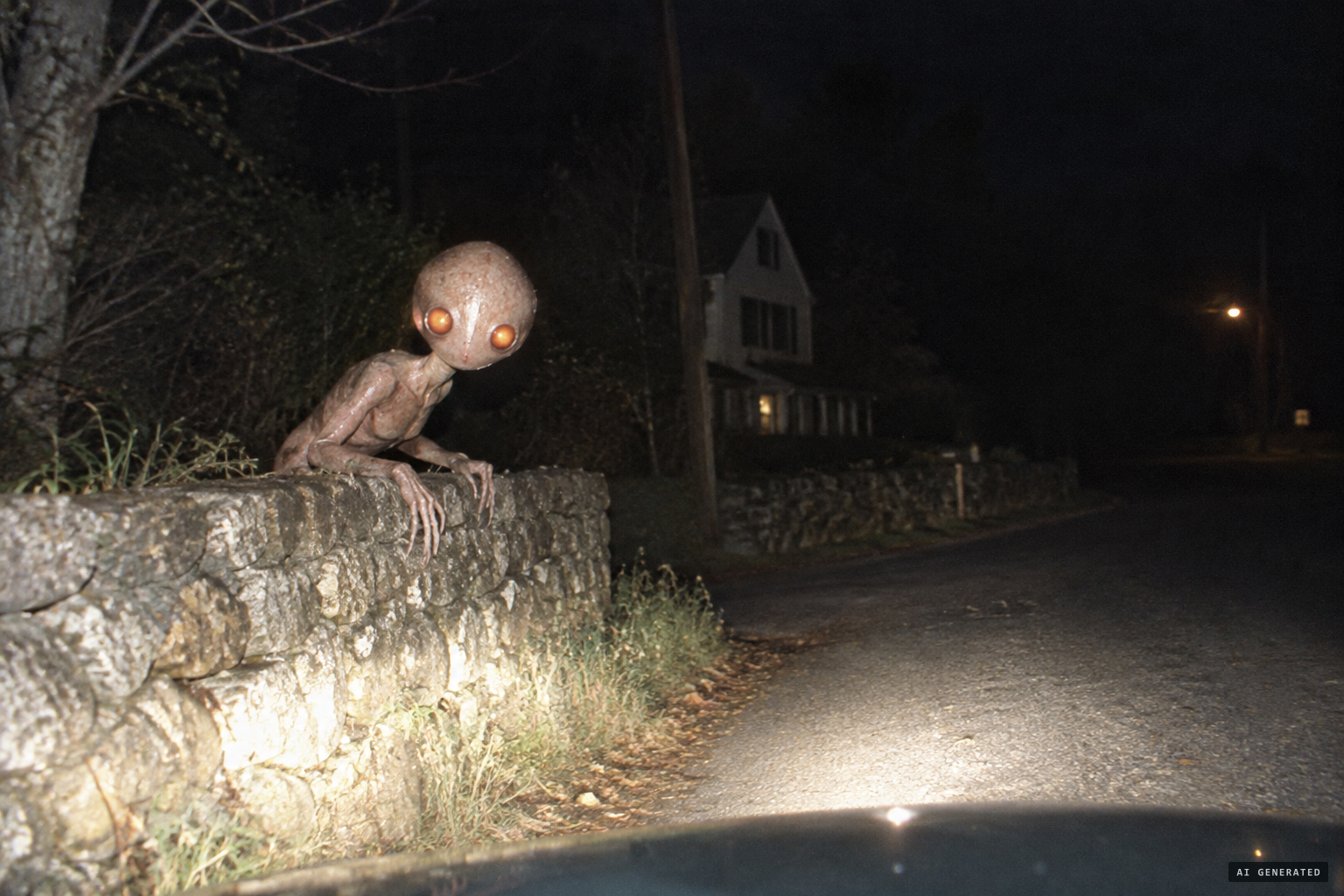 A baby-sized body, a melon-shaped head and glowing orange eyes