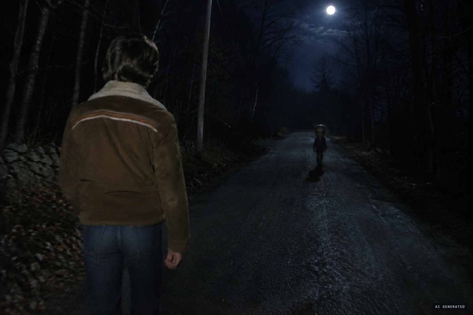 John Baxter sees a small figure coming toward him on Miller Hill Road