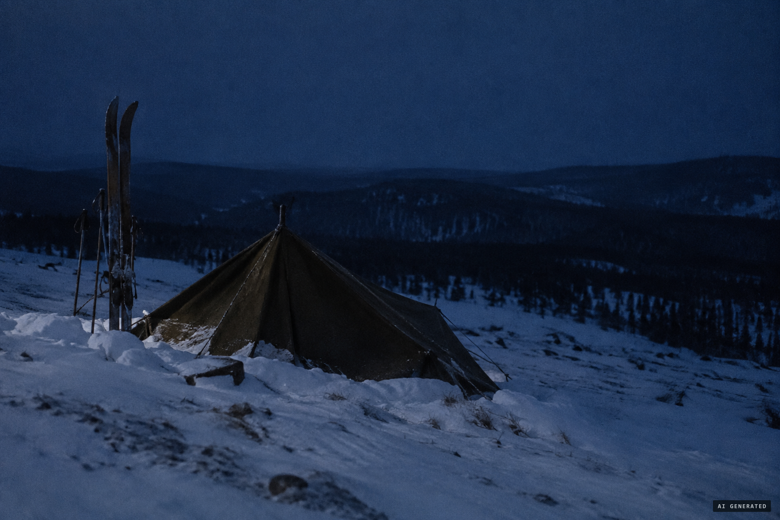 The Dyatlov group's tent on the slope of Kholat Syakhl, night of 1 to 2 February 1959