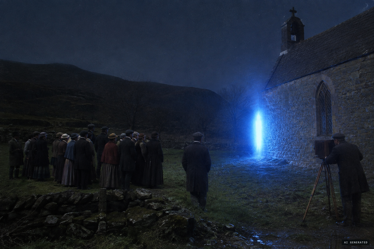 A blue bar of light that the nearby crowd and the photographer did not see