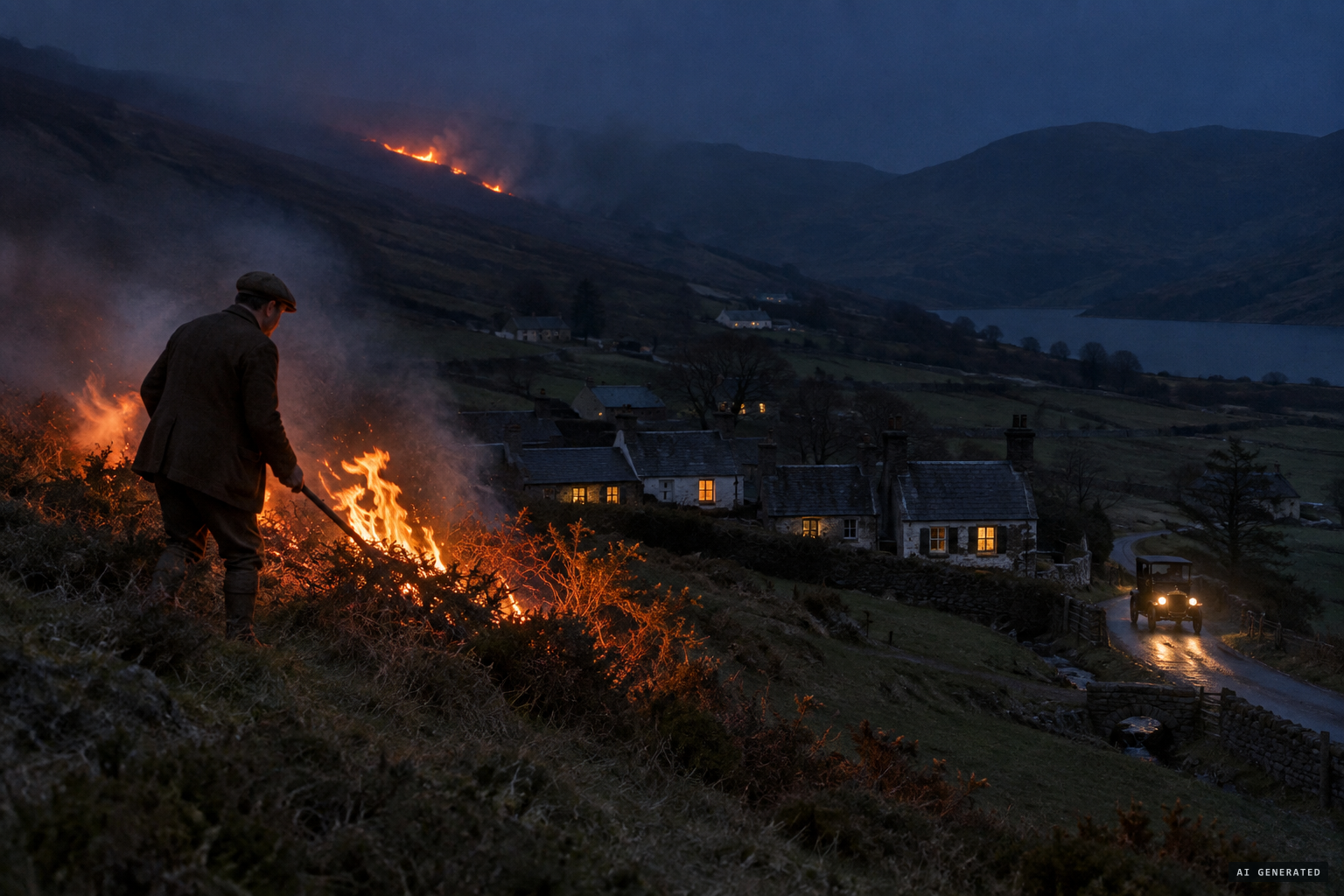 Ordinary lights: burning gorse, oil lamps and motor-car headlights