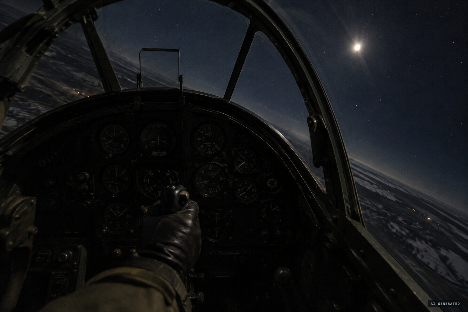 The second pilot kills his cockpit lights and checks the light against the stars