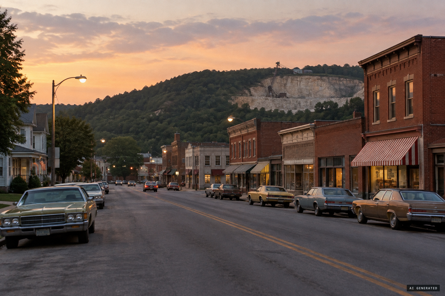 Elmwood, a village of 737 people, with the limestone quarry on Tuttle Hill just outside town