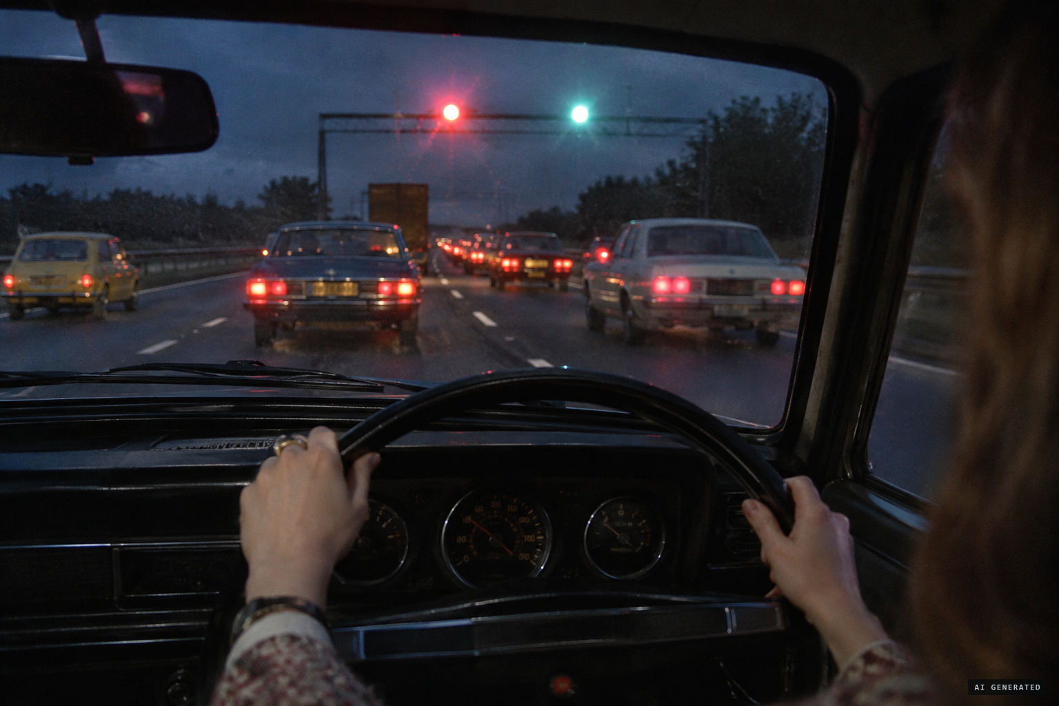 Two very bright lights, red and green, appear over the A5