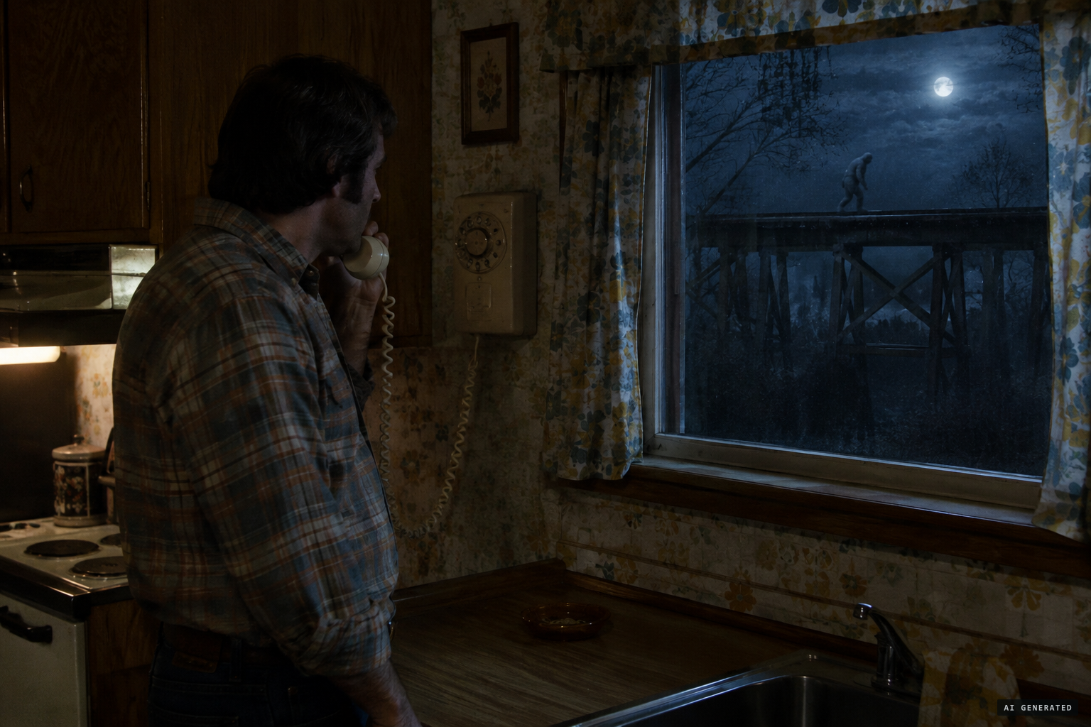 McDaniel phones radio station WWKI: he has seen it again on the railroad trestles