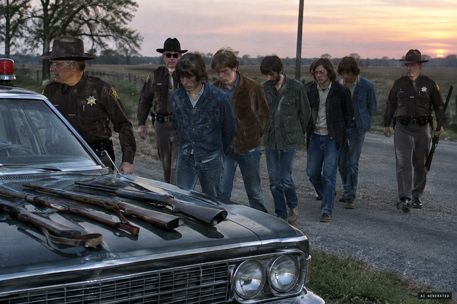 Five out-of-town monster hunters with shotguns and rifles are arrested