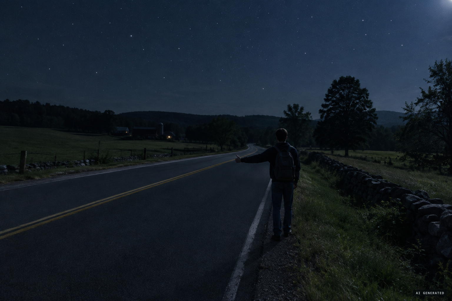 Norman Muscarello hitchhiking home to Exeter along Route 150 in the early hours of September 3, 1965