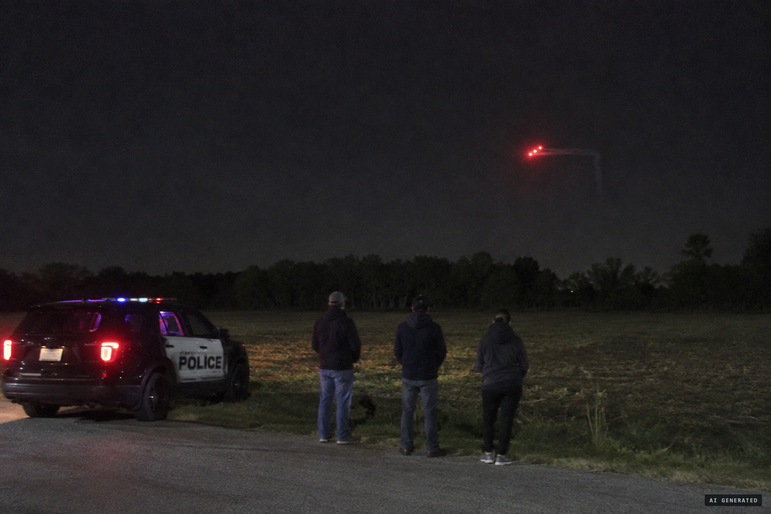 Patrolman Hunt arrives and sees the object make right-angle turns by the tree line