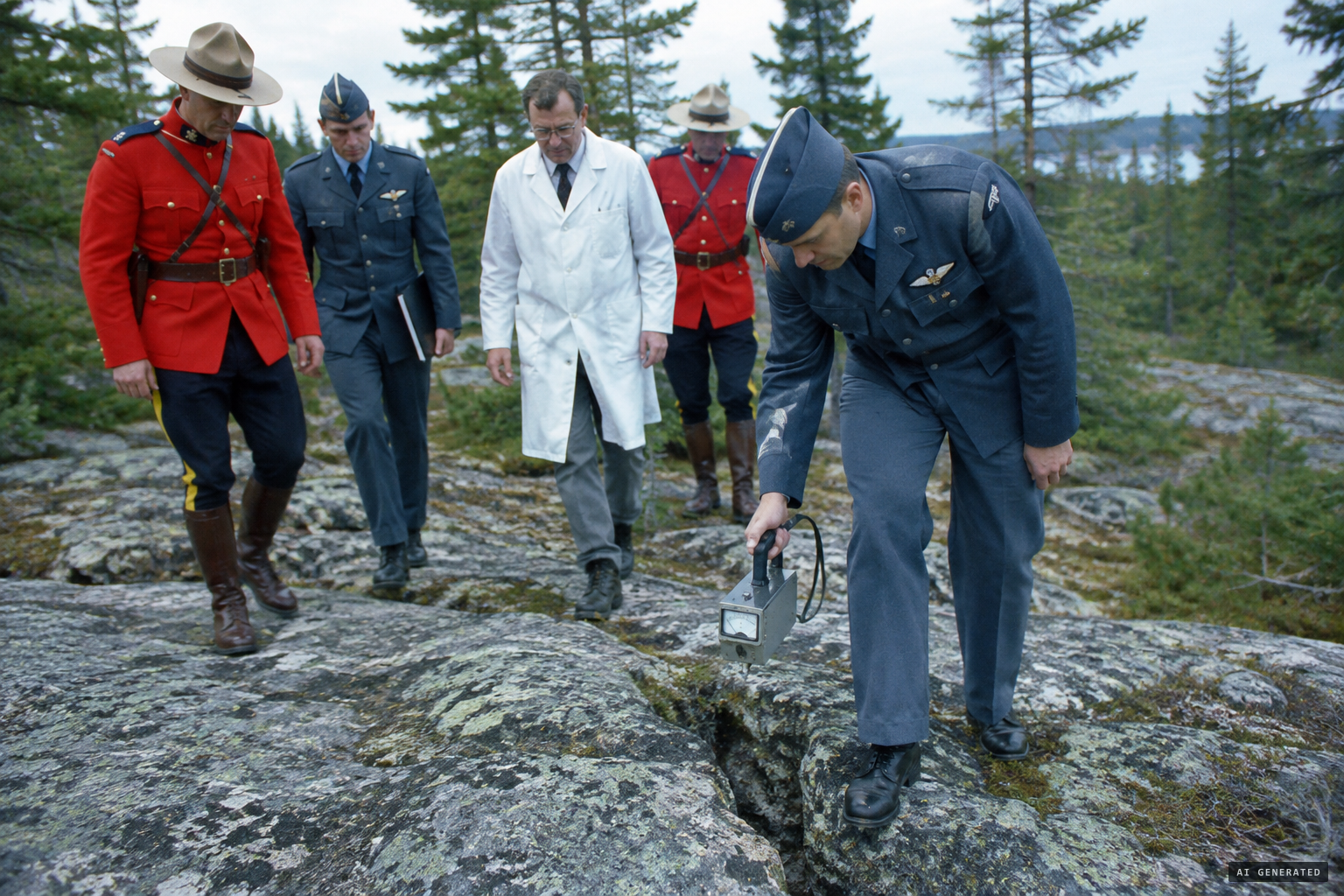 Investigators survey the site and find radiation in a rock crevice