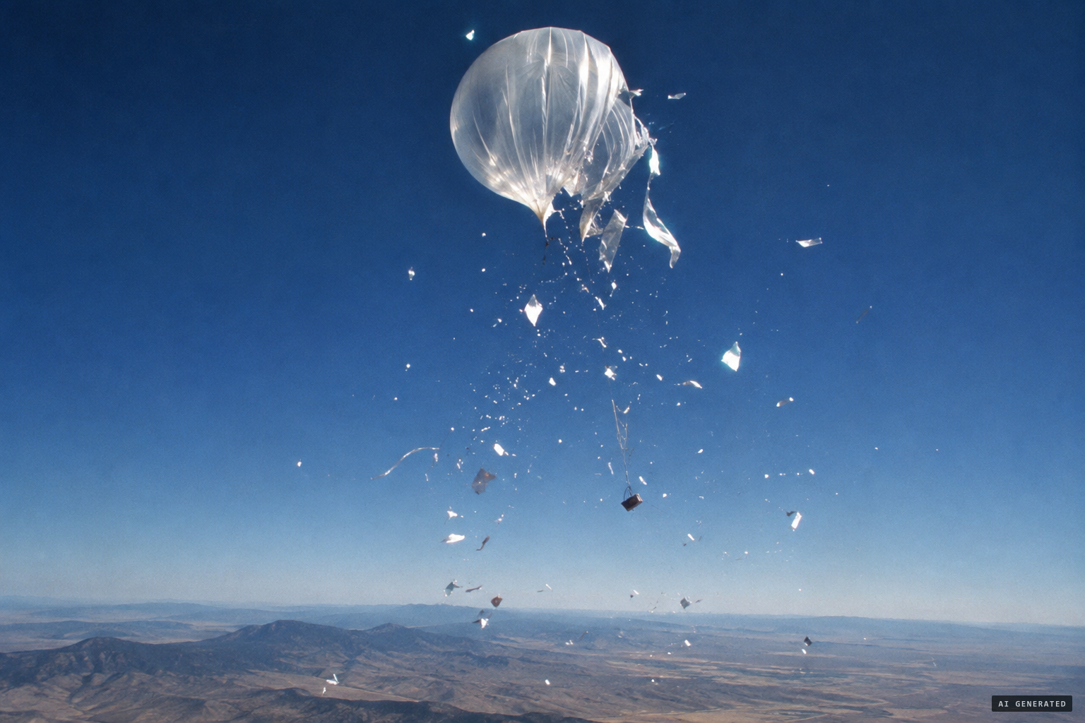 The balloon theory: a brittle Skyhook balloon bursting into a thousand pieces