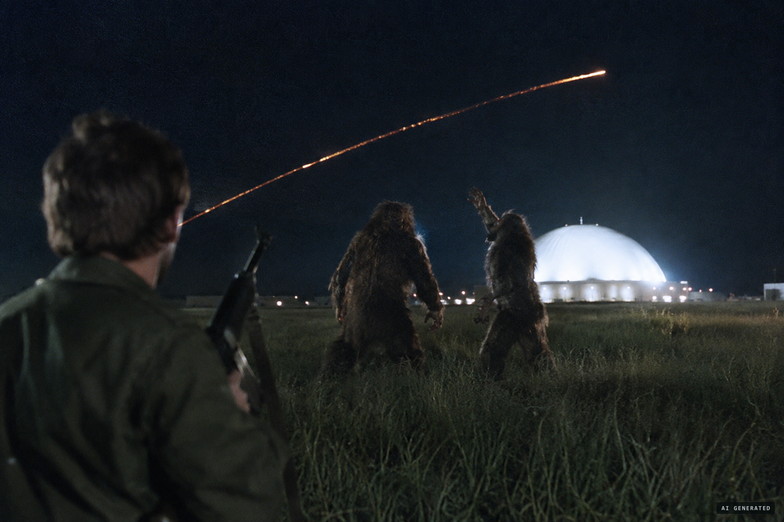 Kowalczyk fires tracers over the creatures' heads