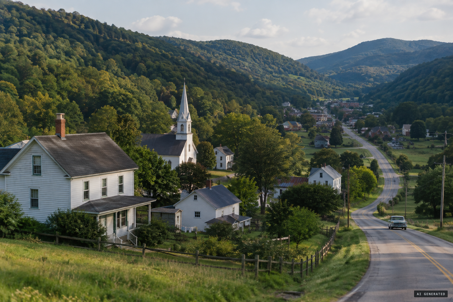 Flatwoods, a small town in Braxton County, West Virginia, in 1952