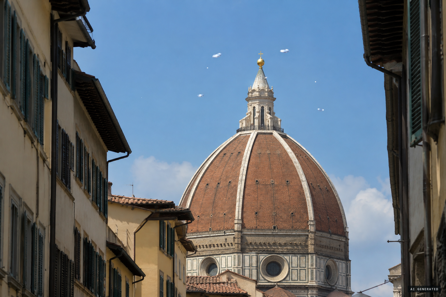 The objects hover above Brunelleschi's dome at about 14:20