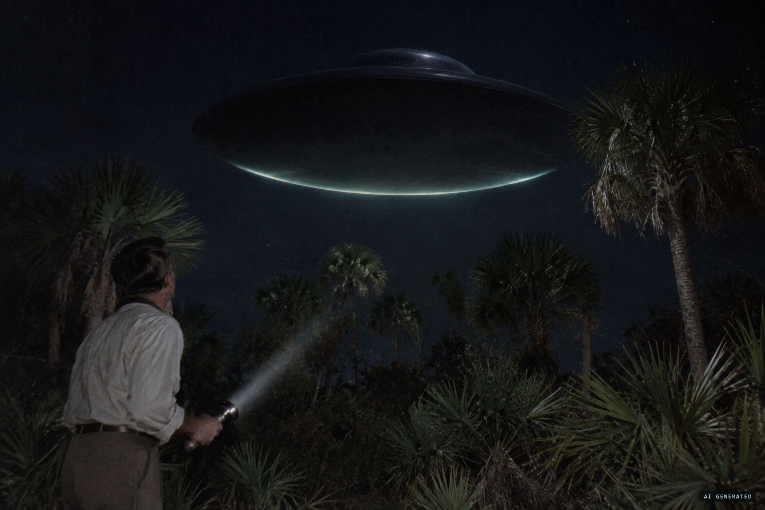The dull black disc hovering over the clearing, glowing along its rim