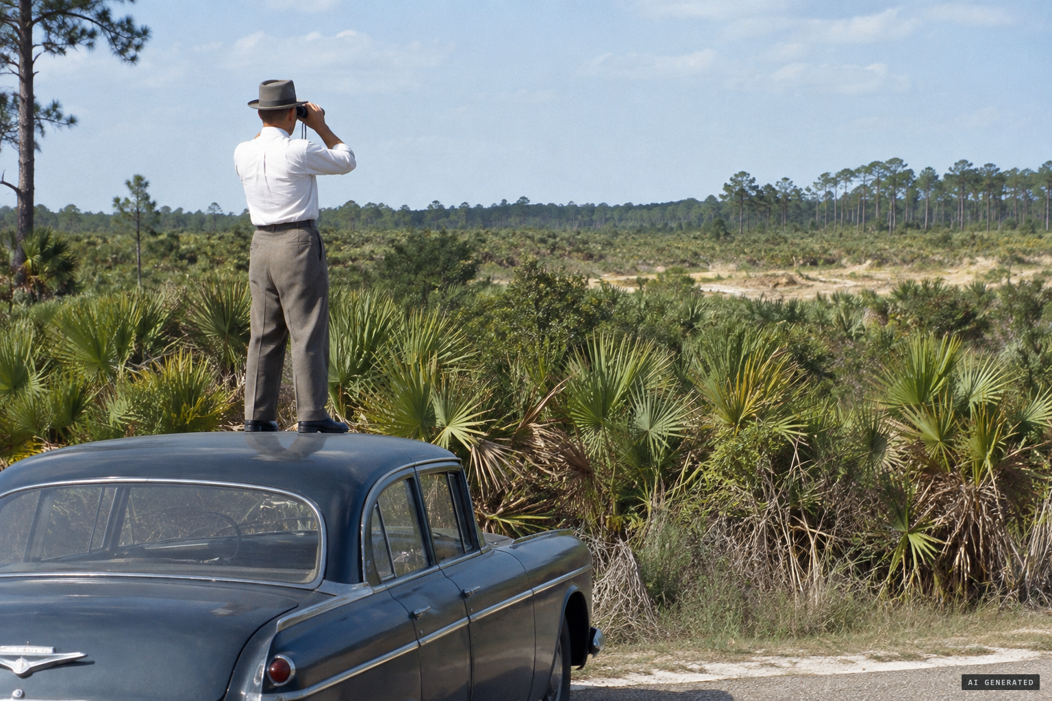 The thicket could be seen into only by standing on the car