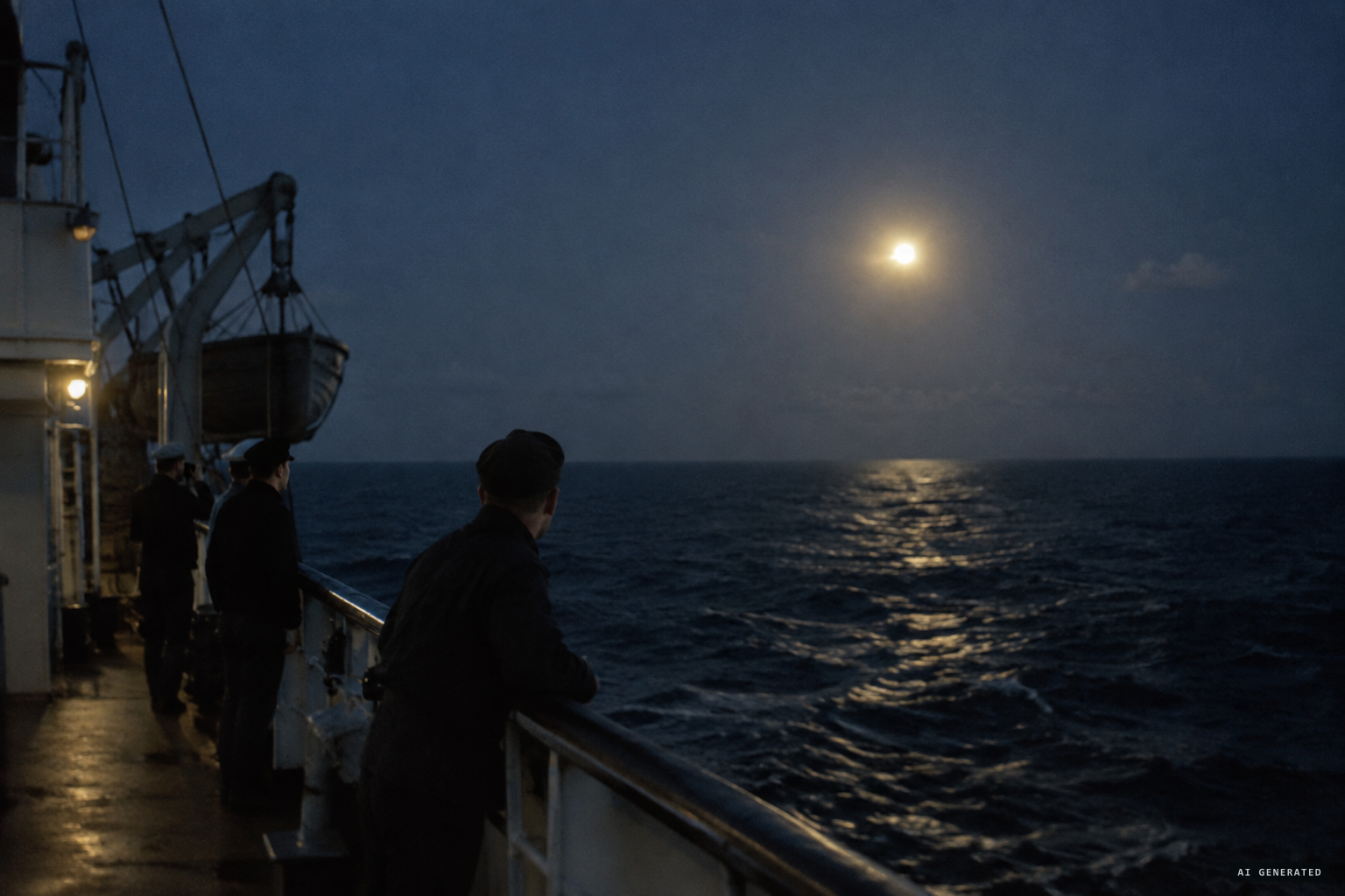 The S.S. Pułaski's crew watch a light about half the size of the full moon