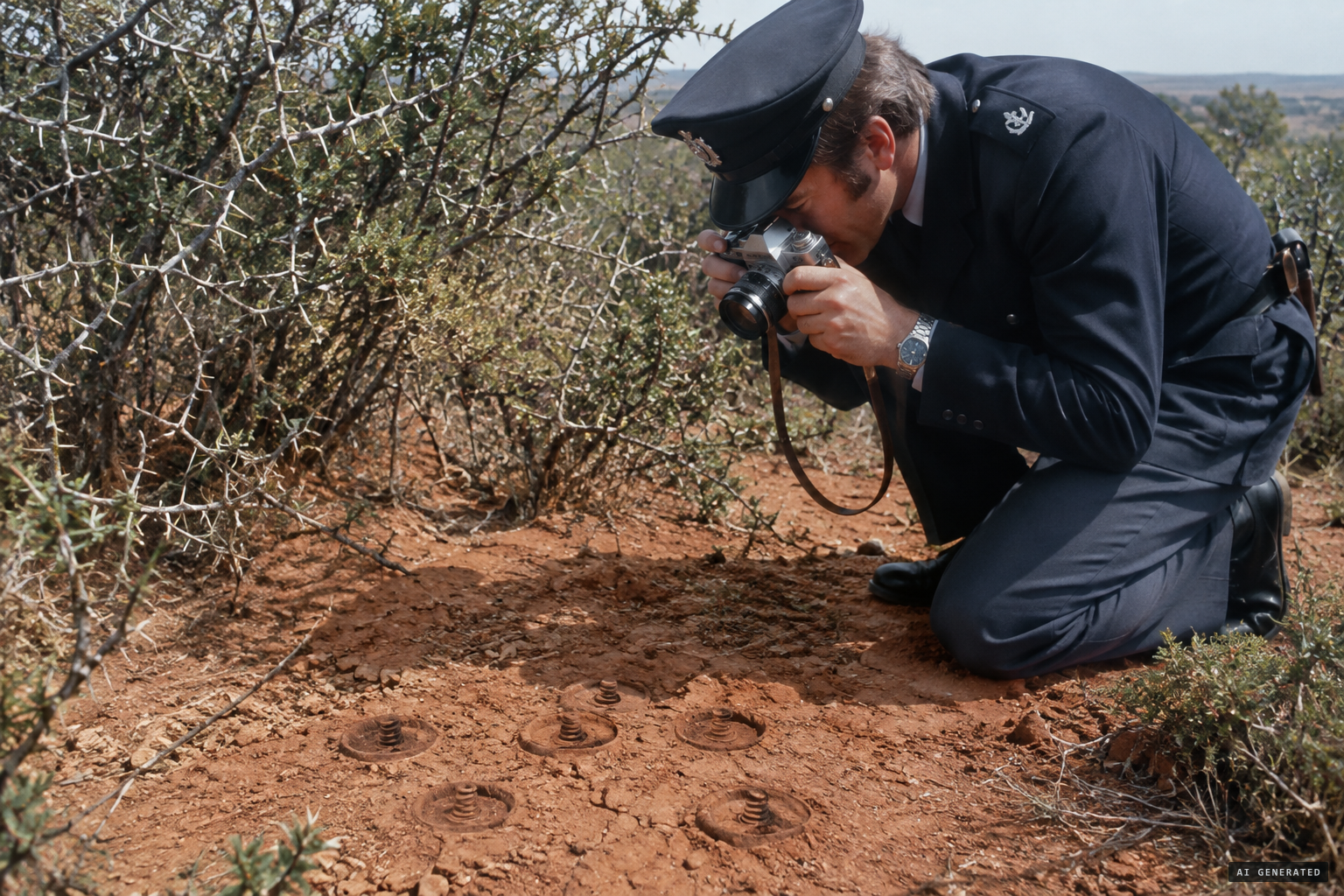 Police photograph the circular imprints left in the hard clay
