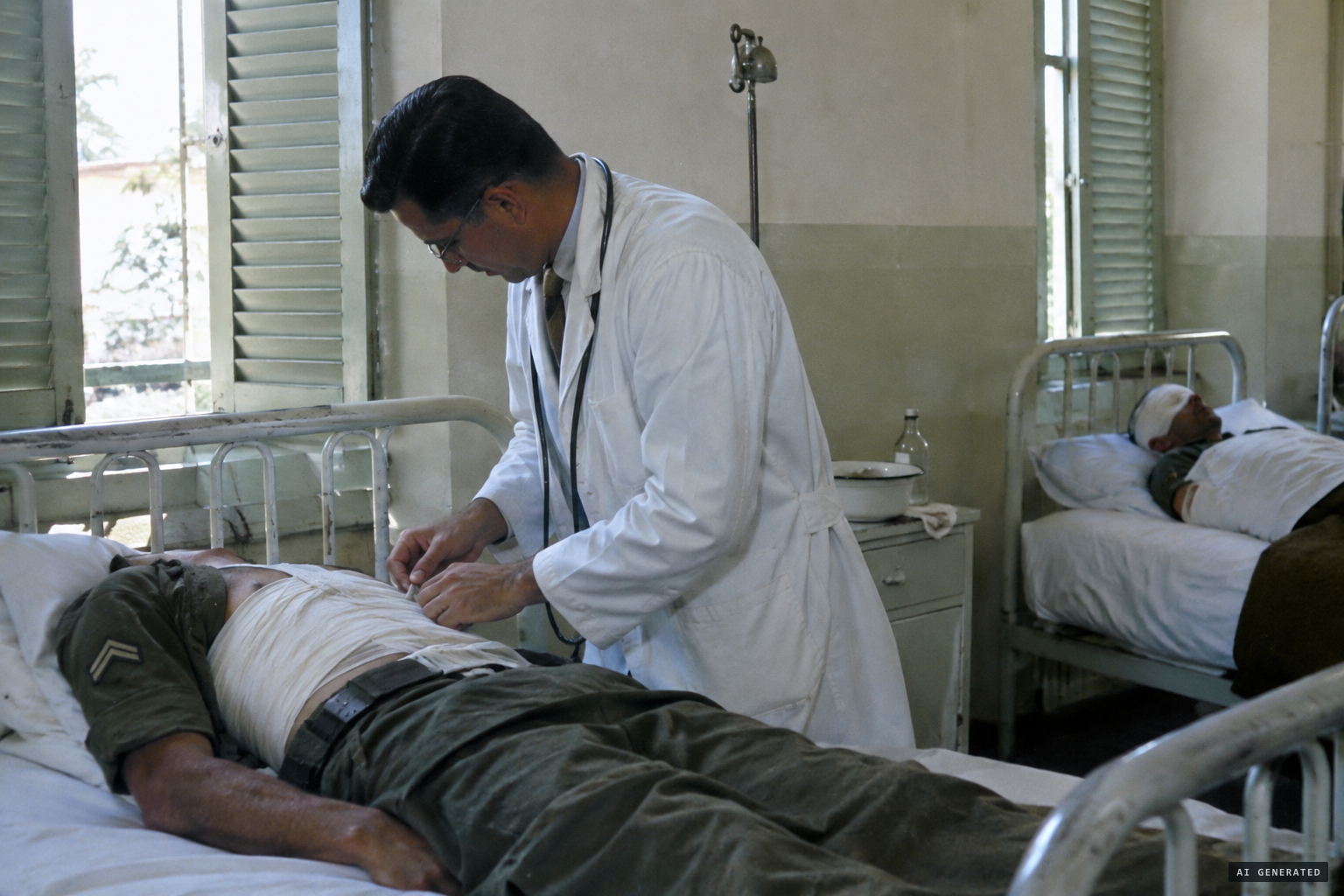 The burned sentries treated by a military doctor and hospitalised