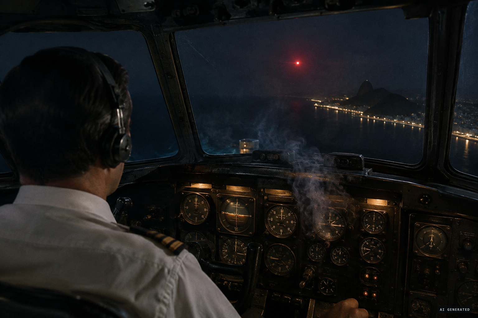 Varig captain de Beyssac sees a red light as his equipment burns out