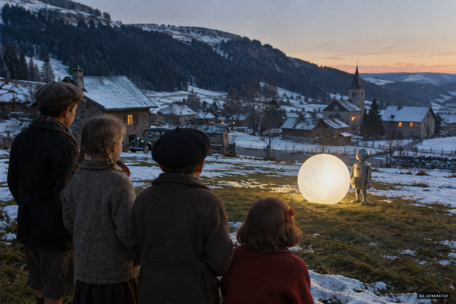 The Romand children's luminous sphere and 'robot' at Prémanon
