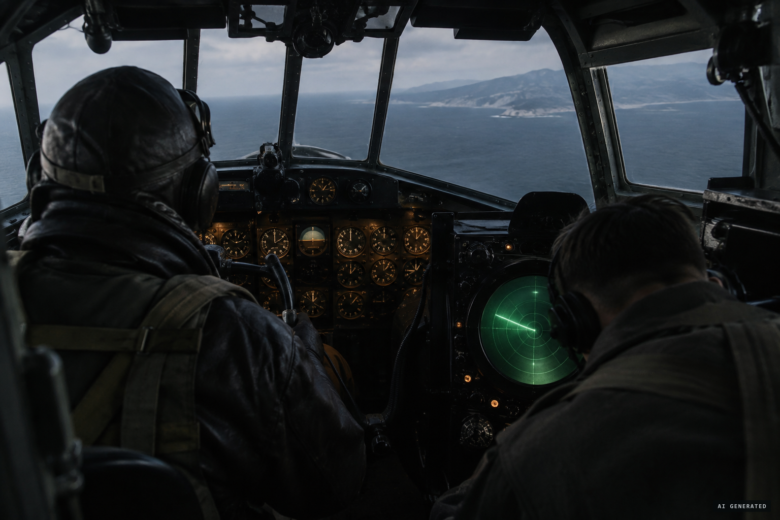 Pilot Bud Hemphill and radar observer Barton Halter at their stations