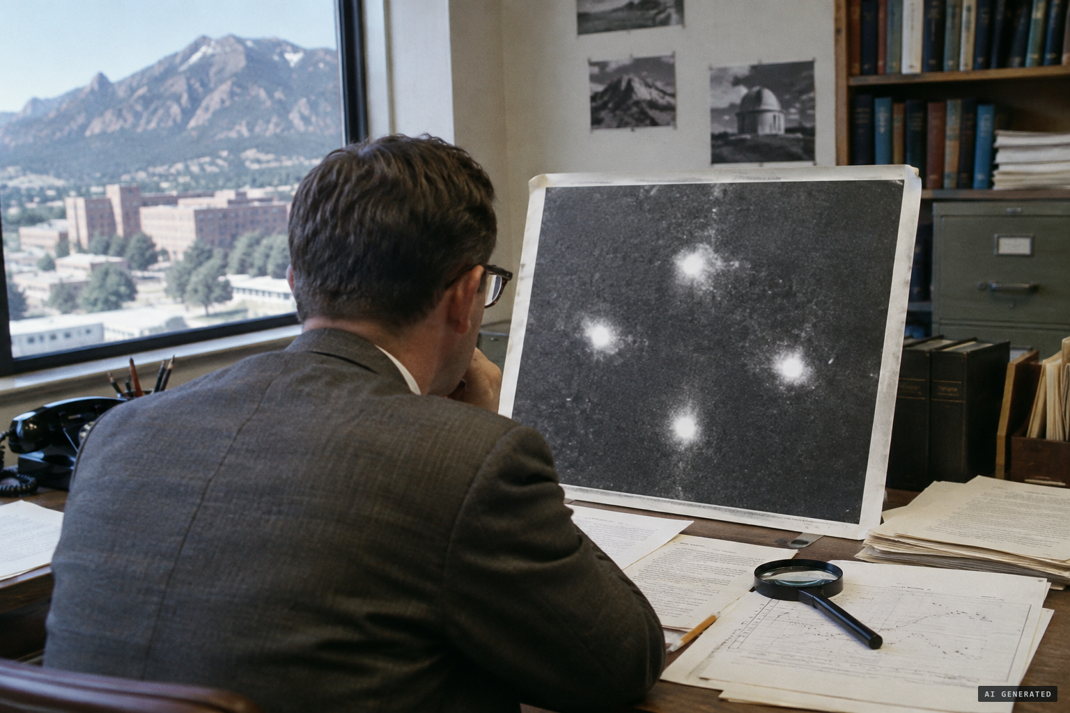 Enlarged 100 times, the film showed four distinct objects